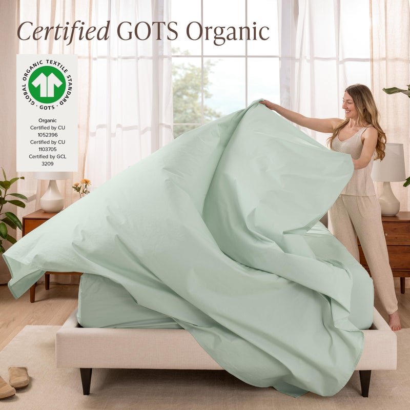Bare Home 100% Organic Cotton Queen Sheet Set - Crisp Percale Weave - Lightweight & Breathable - Bedding Sheets & Pillowcases (Queen, Willow) - Image 2
